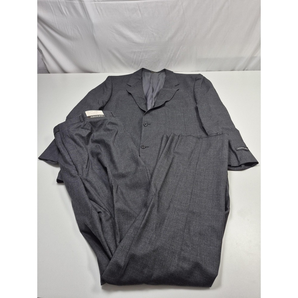 Adolfo Suit Mens 52 Long Gray 100% Wool Veracruz 2 Piece 48x36 Mexico NWT FLAW